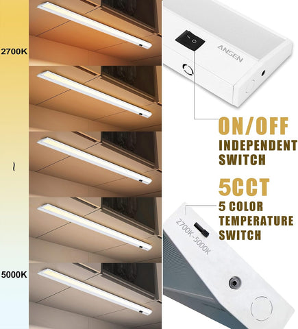 Ansen Hardwired Under Cabinet Lighting, 24in 18W LED Light for Kitchen/Closet, 1237lm, CRI>92, R9>90, 5 Color Temperature, Dimmable, 2700K-5000K(Warm White, Cool White, Daylight)
