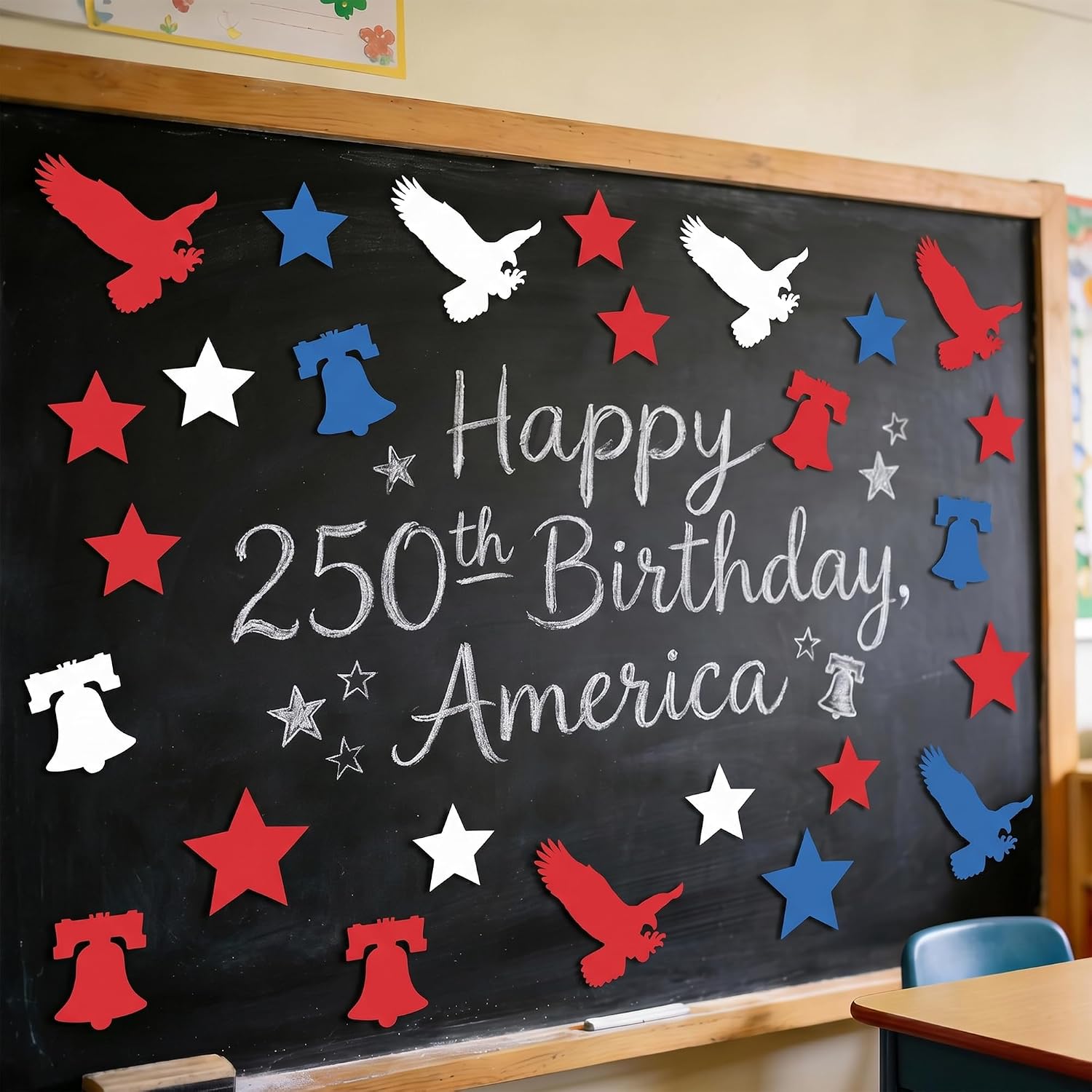 4th of July Decorations - 324 PCS Red White Blue Paper Star Eagle Liberty Bell Shape Cutouts Pre-Cut Set - Fourth of July Accessories, Patriotic Party Supplies Decor,250th Anniversary USA Merchandise