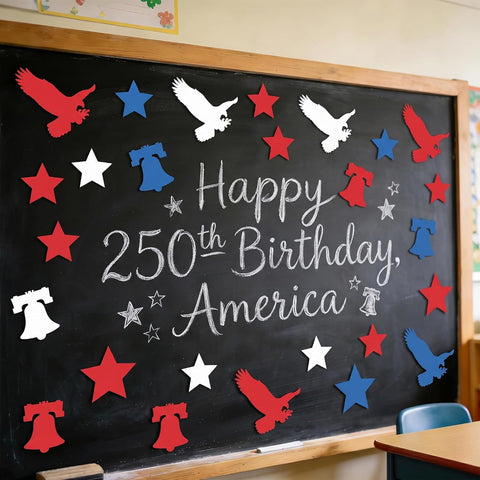 4th of July Decorations - 324 PCS Red White Blue Paper Star Eagle Liberty Bell Shape Cutouts Pre-Cut Set - Fourth of July Accessories, Patriotic Party Supplies Decor,250th Anniversary USA Merchandise