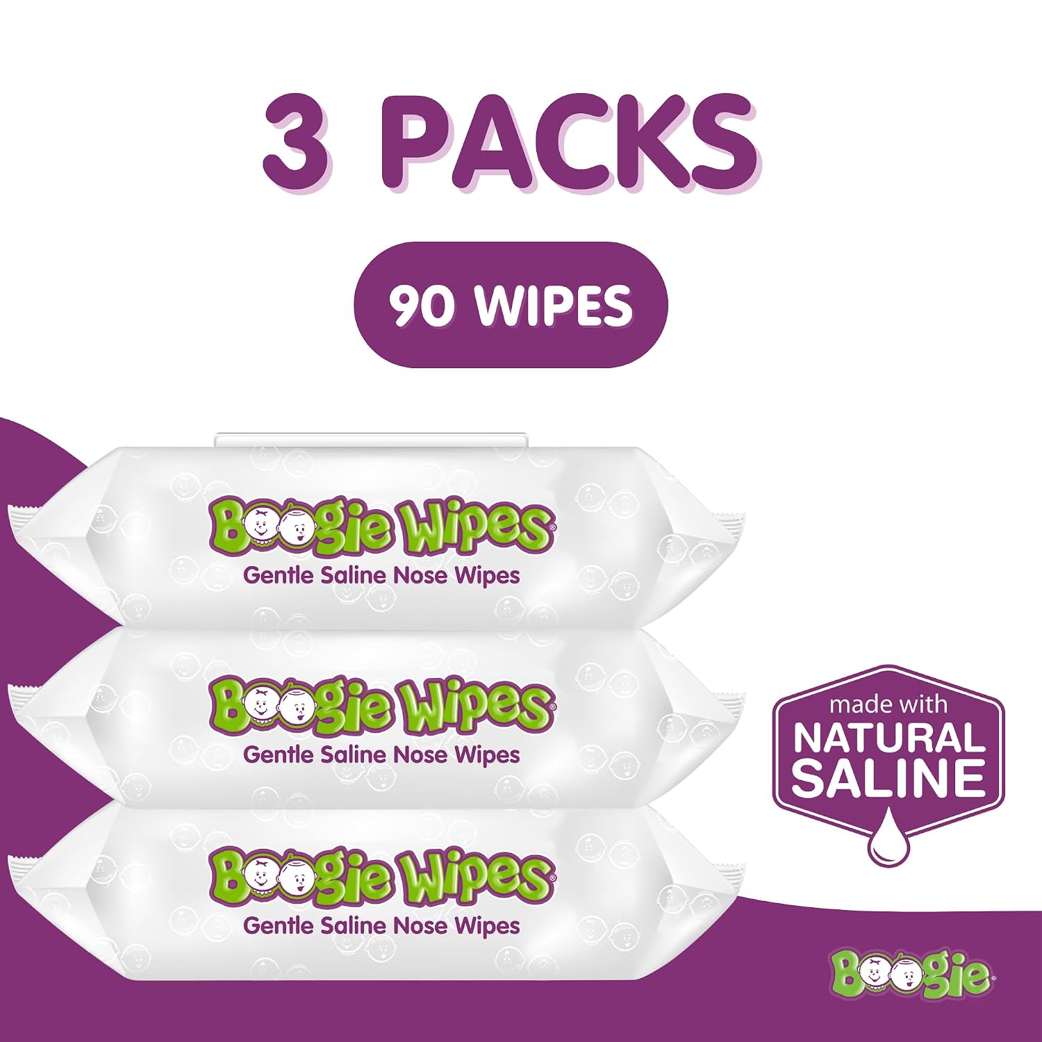 Boogie Saline Nose Wipes Unscented - 90 Count