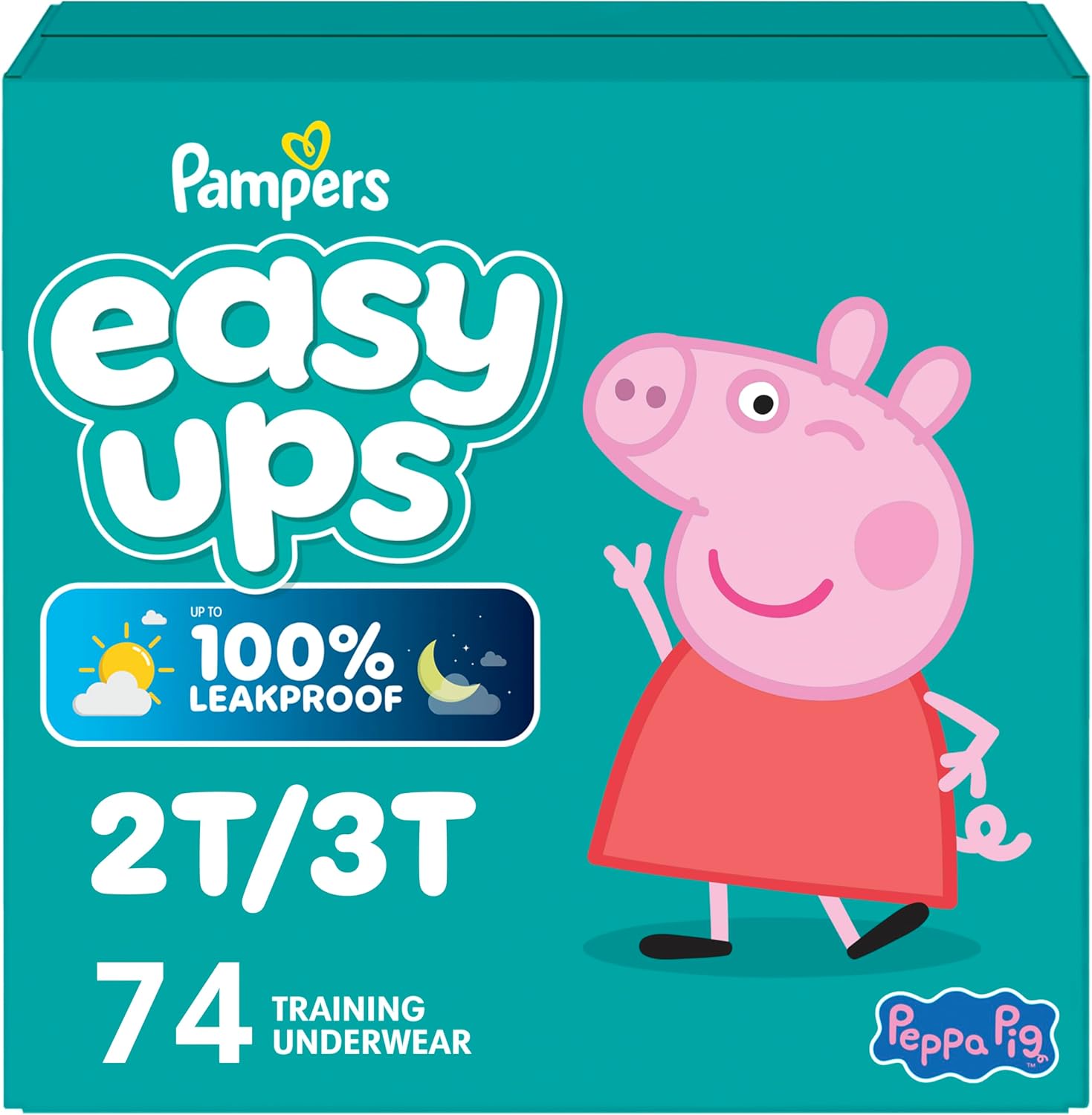 Easy Ups Girls & Boys Potty Training Pants, Size 4 (2T-3T), 74 Count, Peppa Pig Absorbent Pull Up Training Underwear, Up to 100% Leakproof Day and Night, Hypoallergenic