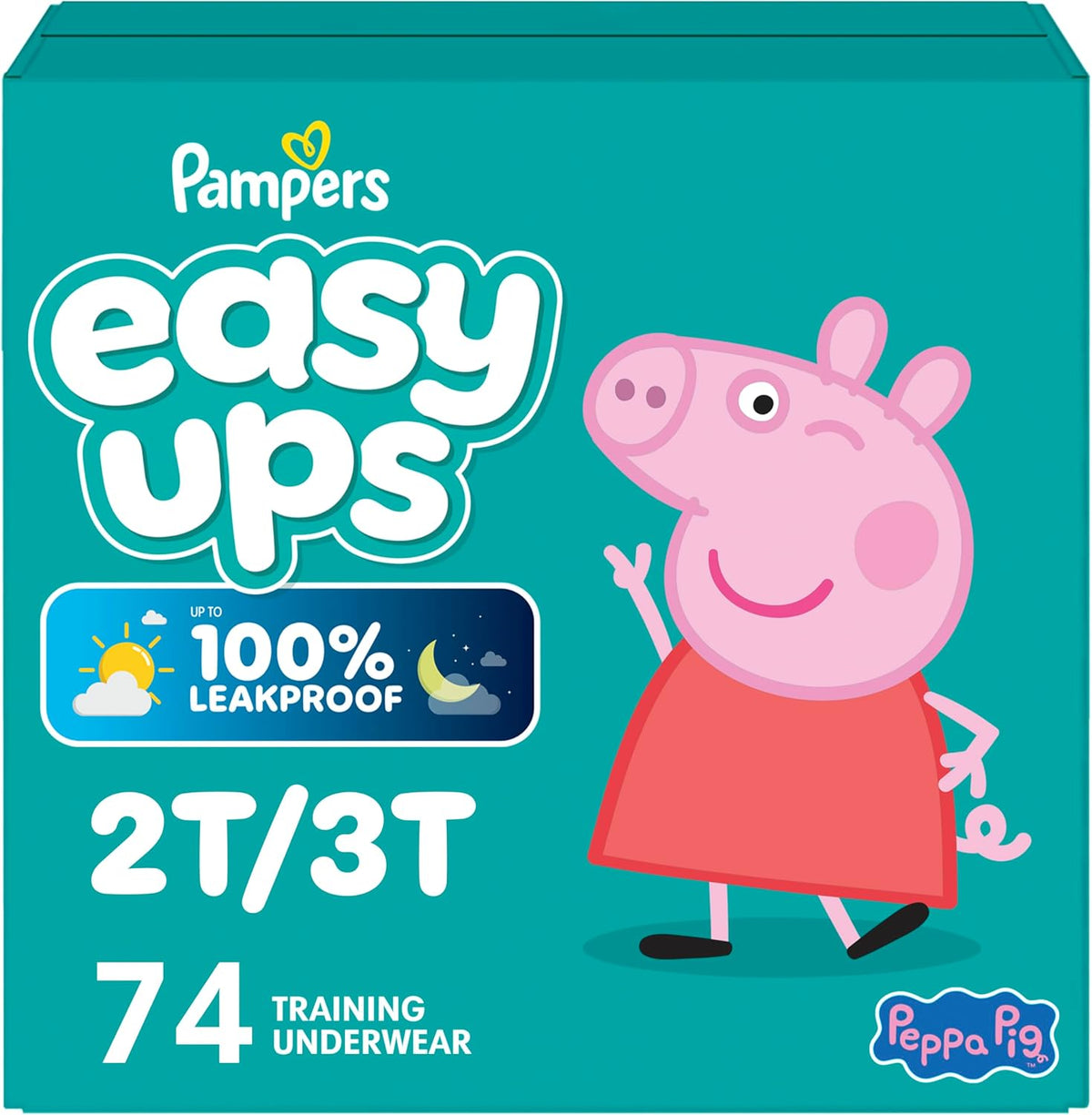 Easy Ups Girls & Boys Potty Training Pants, Size 4 (2T-3T), 74 Count, Peppa Pig Absorbent Pull Up Training Underwear, Up to 100% Leakproof Day and Night, Hypoallergenic