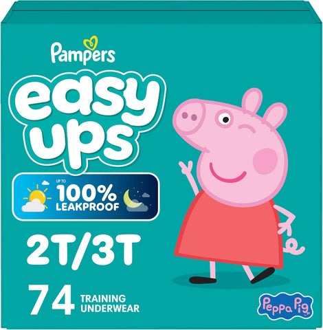 Easy Ups Girls & Boys Potty Training Pants, Size 4 (2T-3T), 74 Count, Peppa Pig Absorbent Pull Up Training Underwear, Up to 100% Leakproof Day and Night, Hypoallergenic