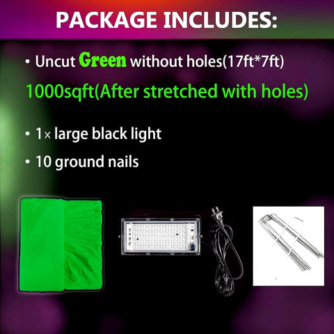 Glow in The Dark Green 1000 Sqft Uncut Giant Spider Web Halloween Decorations Outdoor with 1 Black Light &10 Ground Nails Stretchy Beef Cloth Netting DIY for Yard Party
