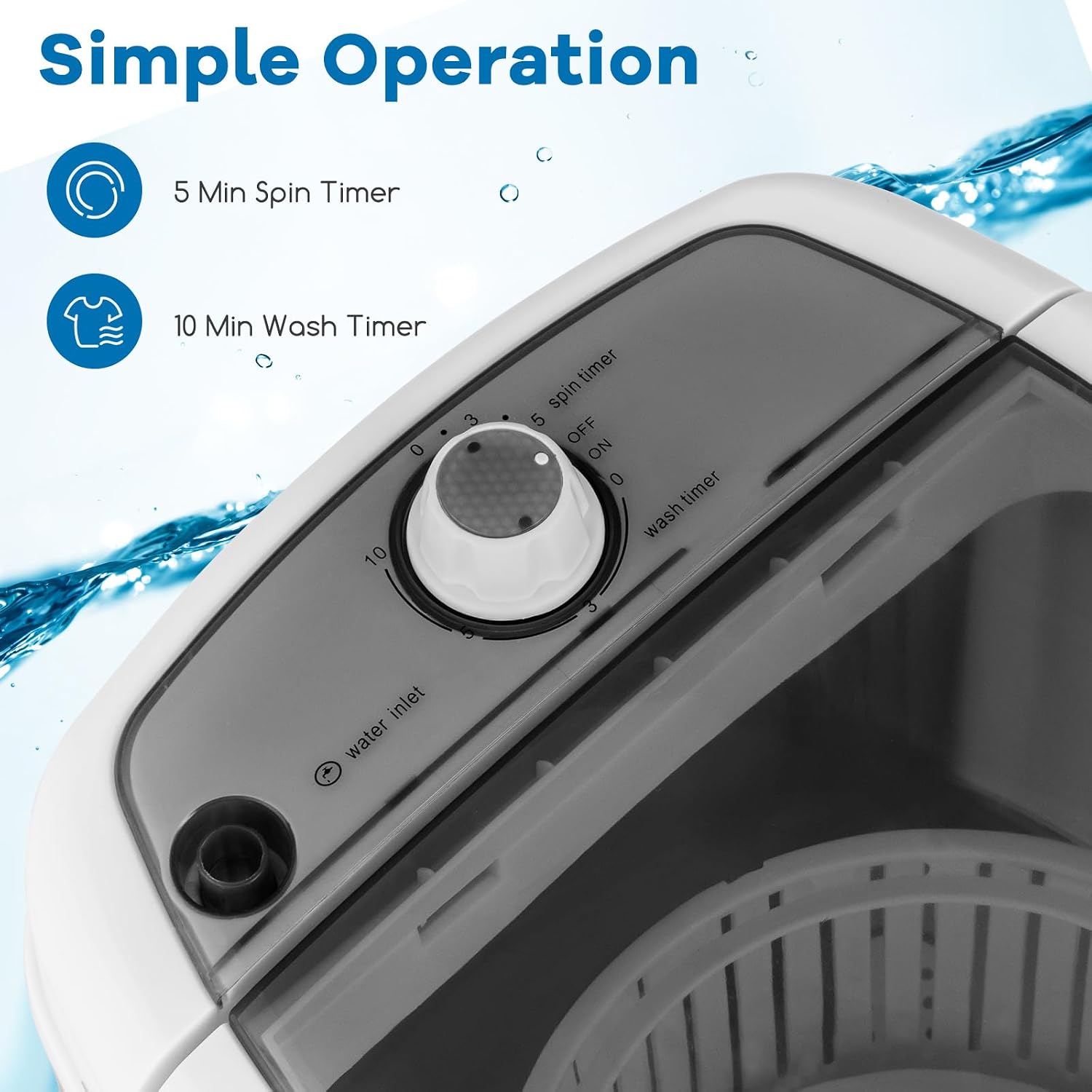 COSTWAY Mini Portable Washing Machine, 5.5 lbs Washing Capacity, Compact Laundry Washer with Durable Design, Single Tub, Rotary Controller, Small Washer Machine for Home Apartment Dorms and RV, Grey