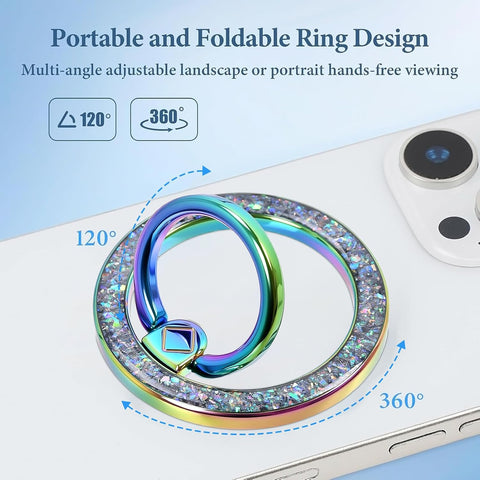 Magnetic Phone Ring for MagSafe Grip [Super Magnet] Stylish Twinkle Design Ring Holder Stand, Mag Safe Accessory for iPhone 17/16/15/14/13 Pro Max Plus (Colorful)