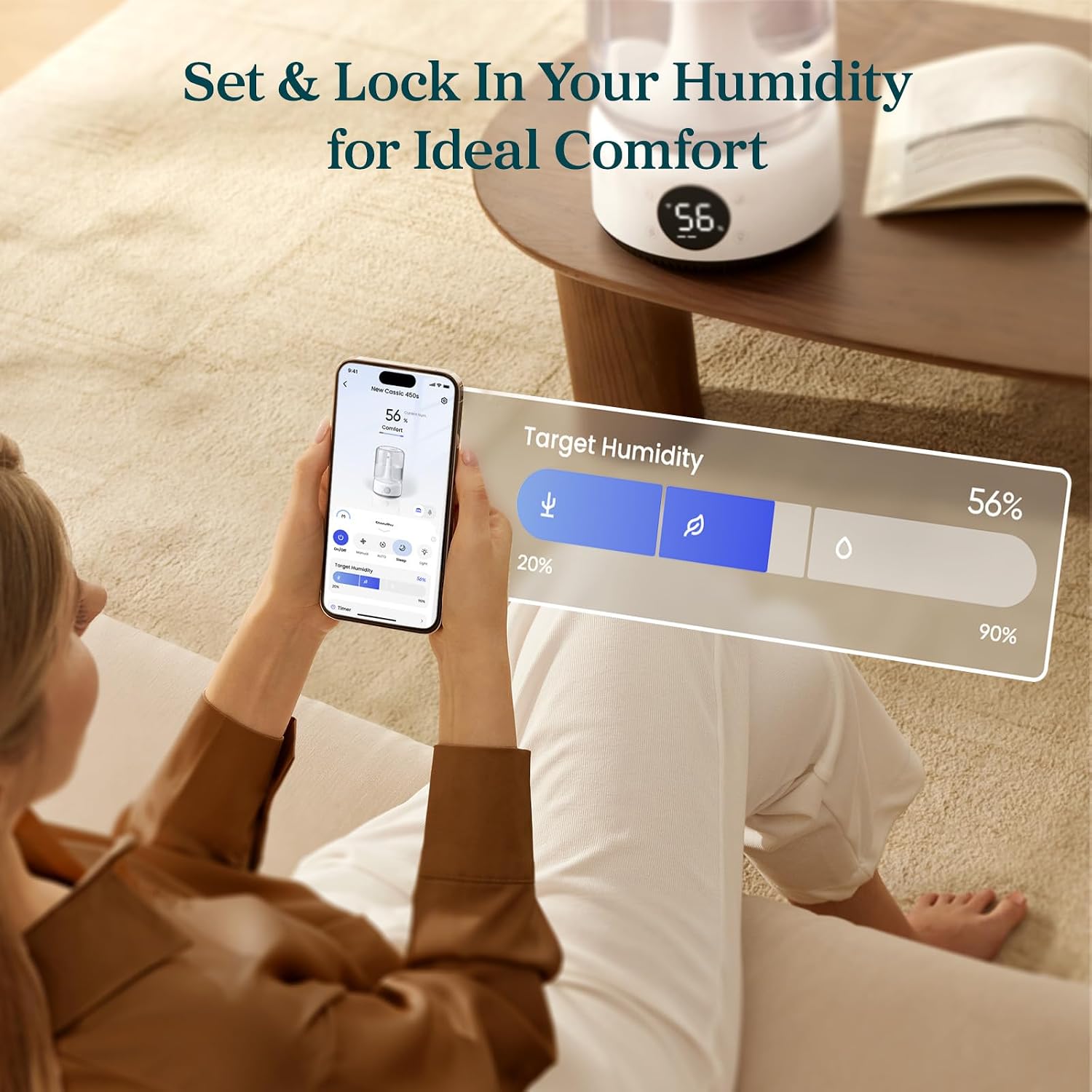 LEVOIT Smart Humidifier for Bedroom, 4.2L Top Fill Cool Mist for Large Room