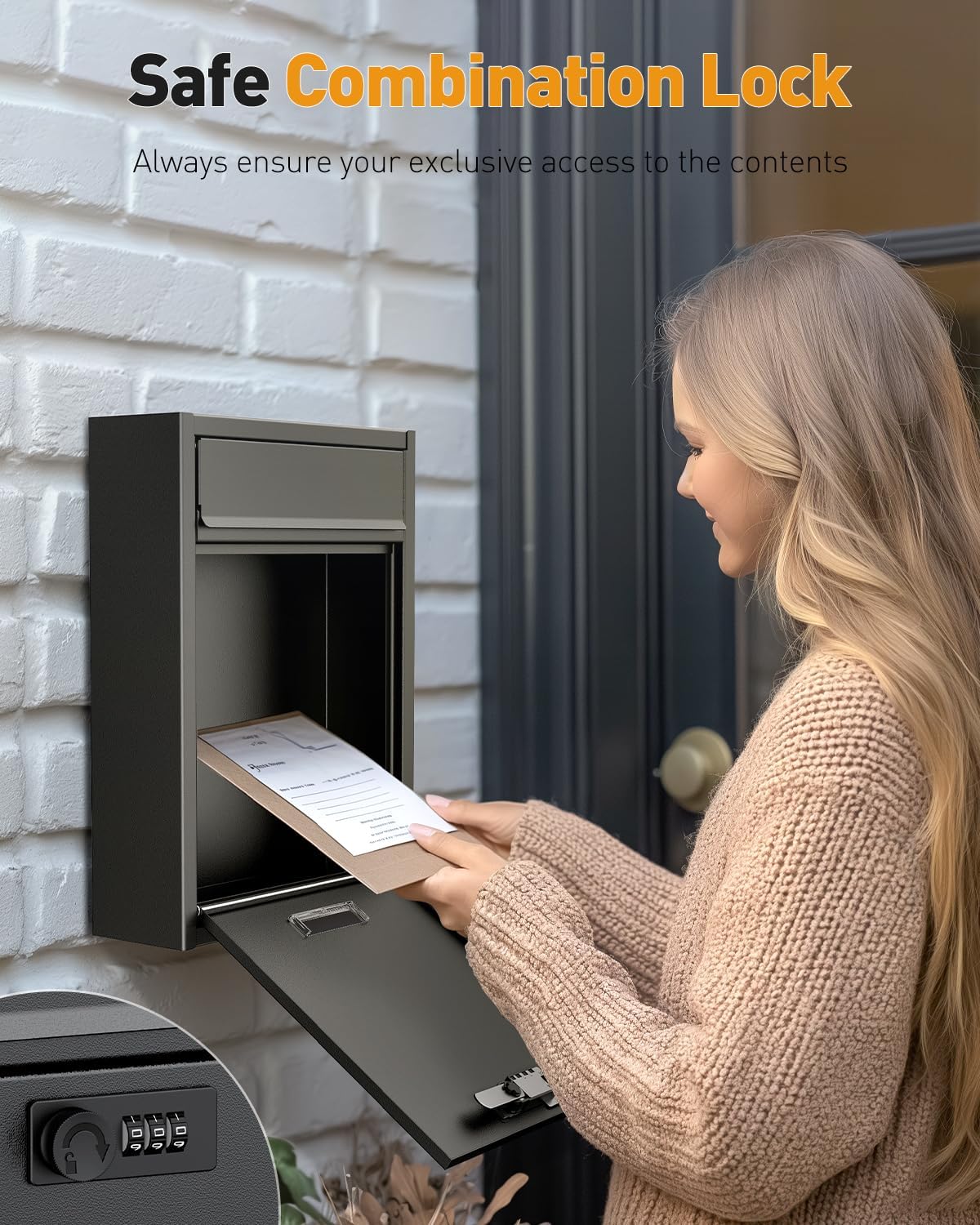 Uniclife Wall Mount Mailbox for Outside, Large Locking Mailbox, Black