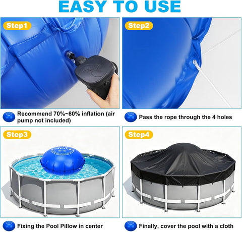 7 x 7 Ft Pool Pillow for Above Ground Pools | 0.6mm PVC, Cold-Resistant, Includes 66 Ft Rope, Winter Pool Cover Pillow, No Leak