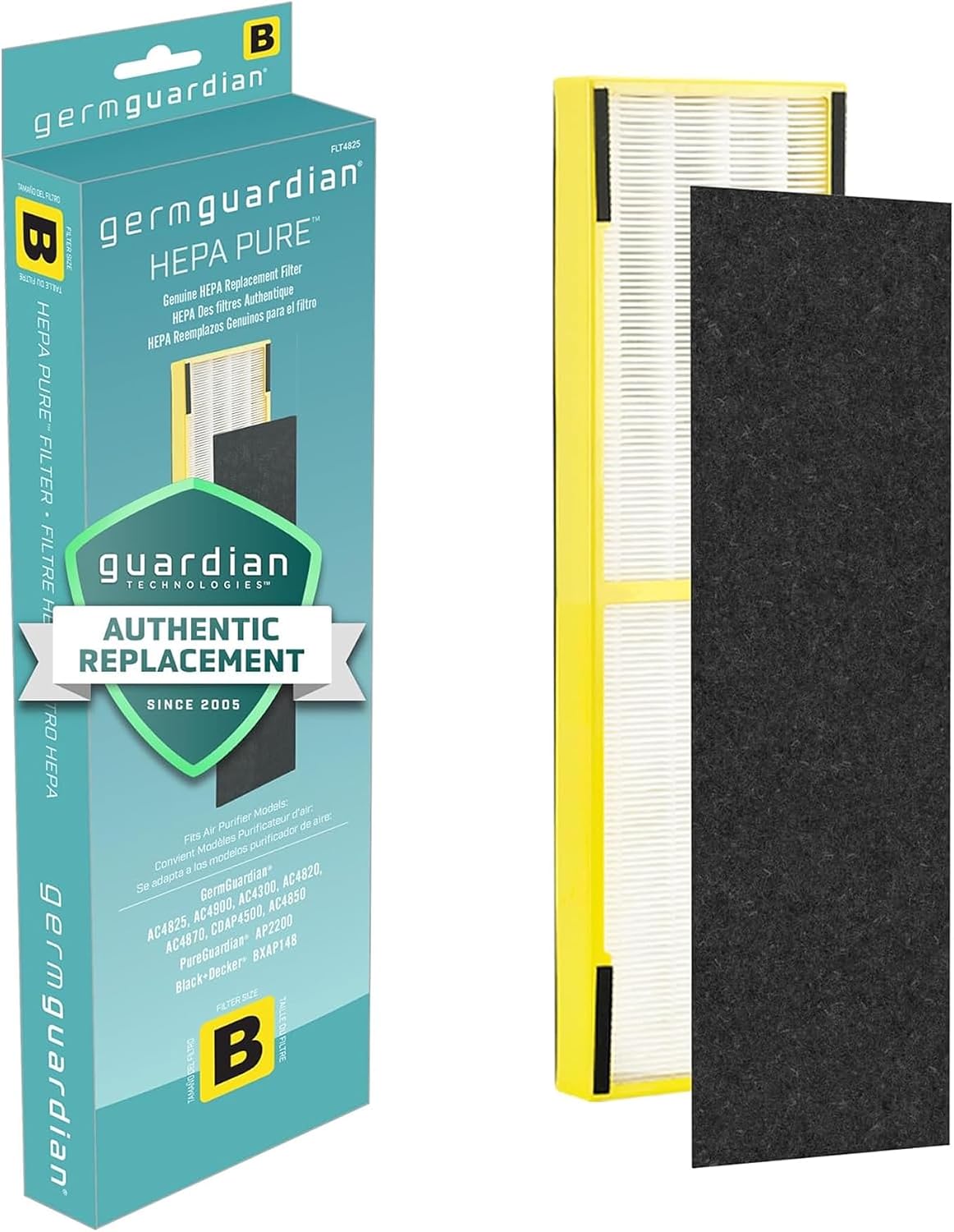 GermGuardian, Filter B HEPA Pure Genuine Air Purifier Filter, Removes 99.97% of Pollutants, Wildfire Smoke, Odors, for Ac4825, Ac4300, Ac4850, Ac4880, Ac4900, Cdap4500, Ap2200, Flt4825