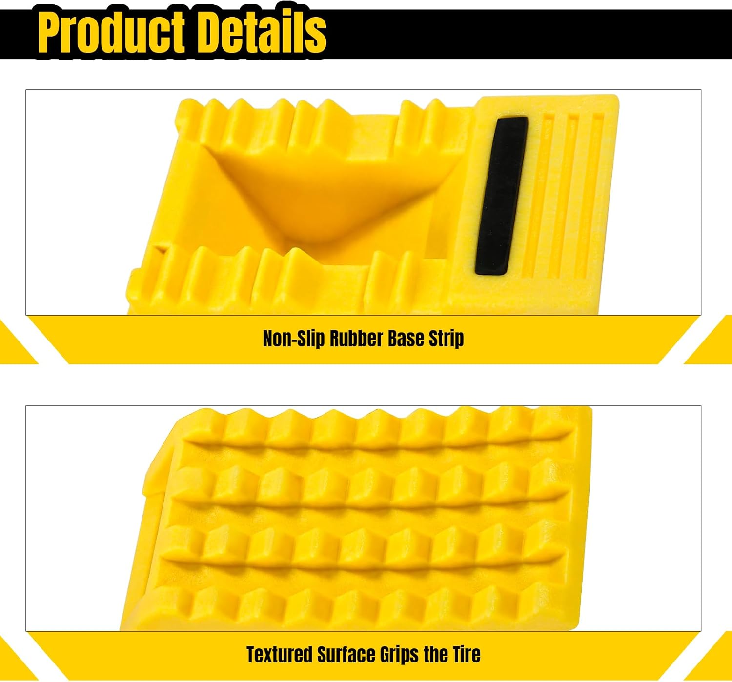 MaxxHaul High Visibility Poly Foam Wheel Chock 2-Pack | 8" x 4" x 4" Lightweight Tire Stop | Slip-Resistant Rubber Base | Built-in Handle | Safety Yellow (50503)
