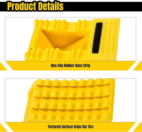 MaxxHaul High Visibility Poly Foam Wheel Chock 2-Pack | 8" x 4" x 4" Lightweight Tire Stop | Slip-Resistant Rubber Base | Built-in Handle | Safety Yellow (50503)