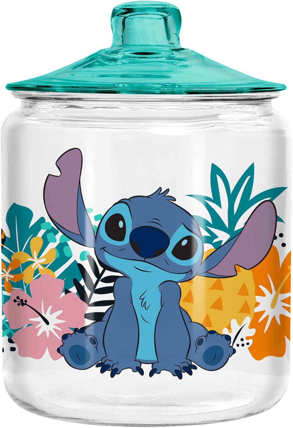 Silver Buffalo Disney Lilo & Stitch Tropical Glass Cookie Snack Candy Jar With Lid (Small)