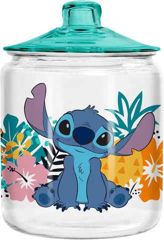 Silver Buffalo Disney Lilo & Stitch Tropical Glass Cookie Snack Candy Jar With Lid (Small)