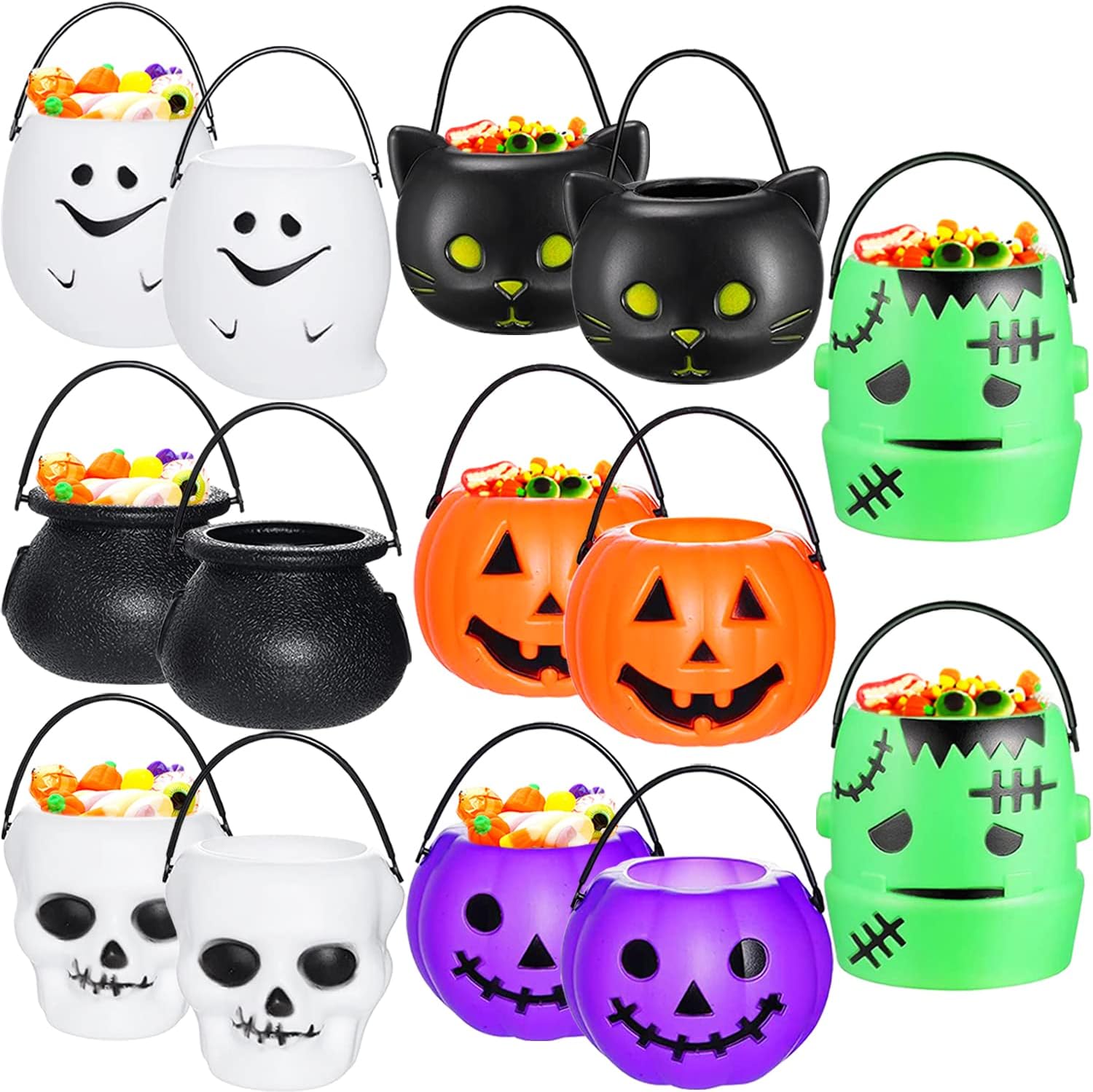 Haawooky 14 Pieces Halloween Candy Bucket,Mini Halloween Candy Holder