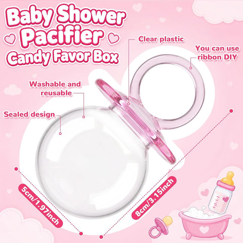 Nuenen 24 Pcs Baby Shower Favors, Mini Pacifier Candy Bottles 3.15", Pink