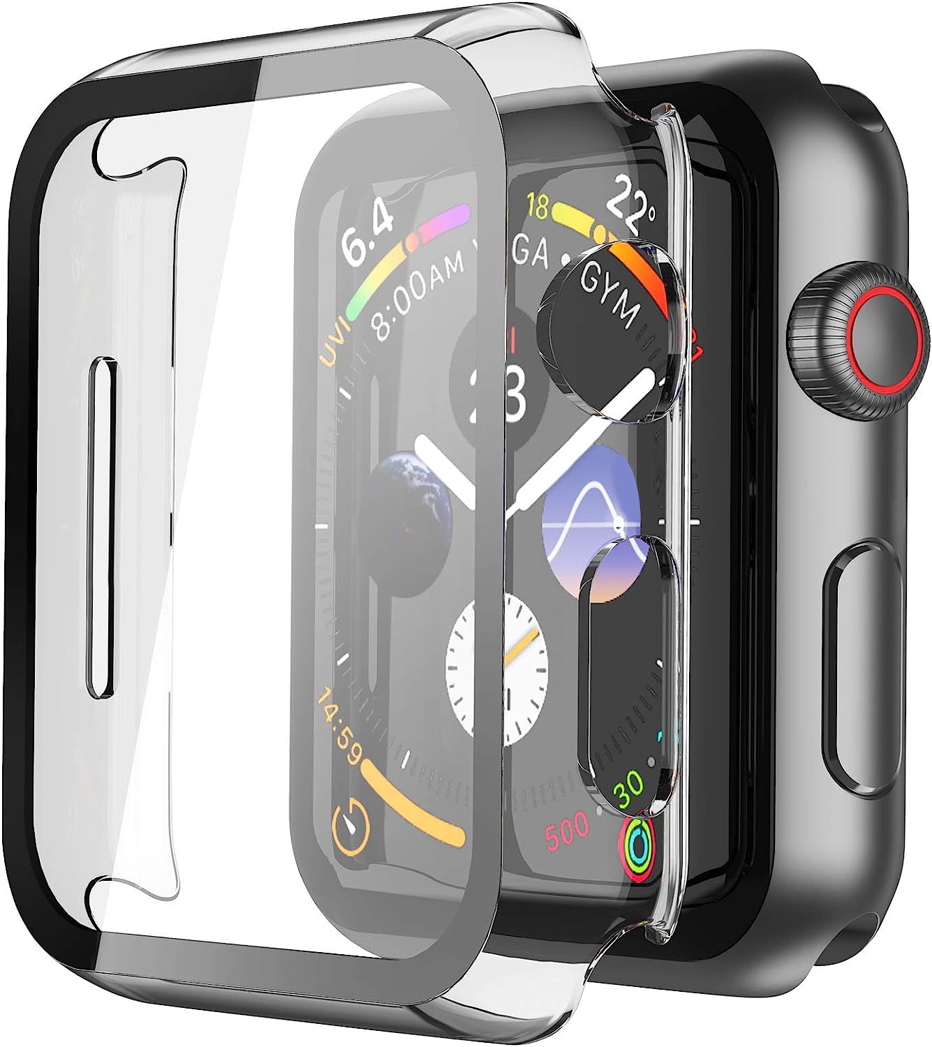 Misxi 2 Pack Hard PC Case with Tempered Glass Screen Protector Compatible with Apple Watch Series 4 Series 5 Series 6 SE 44mm, Scratch Resistant Overall Protective Cover for iWatch, Clear