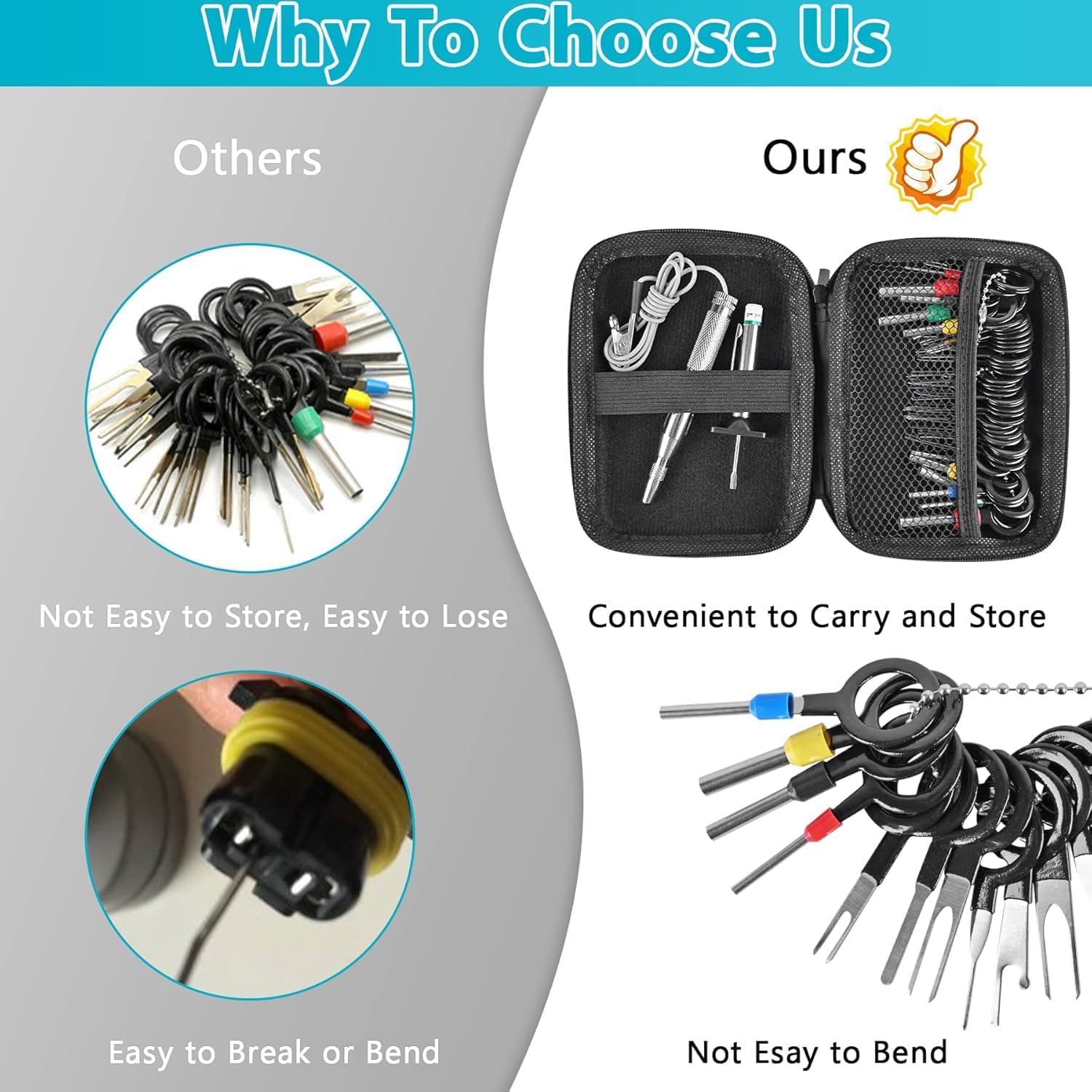 Terminal Removal Tool Kit 44 Pcs Depinning Tool Electrical Connector Pin Removal Tool Kit Pin Extractor Tool Set Wire Terminal Release Tool for Automotive Car Household Devices