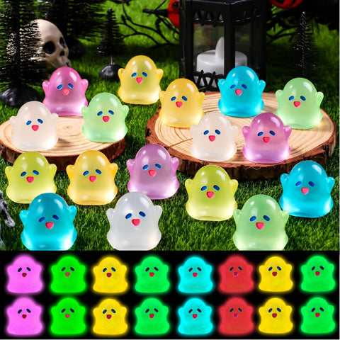 50pcs Halloween Luminous Ghost Figurine Mini Multicolor Glowing Ghost 0.79"