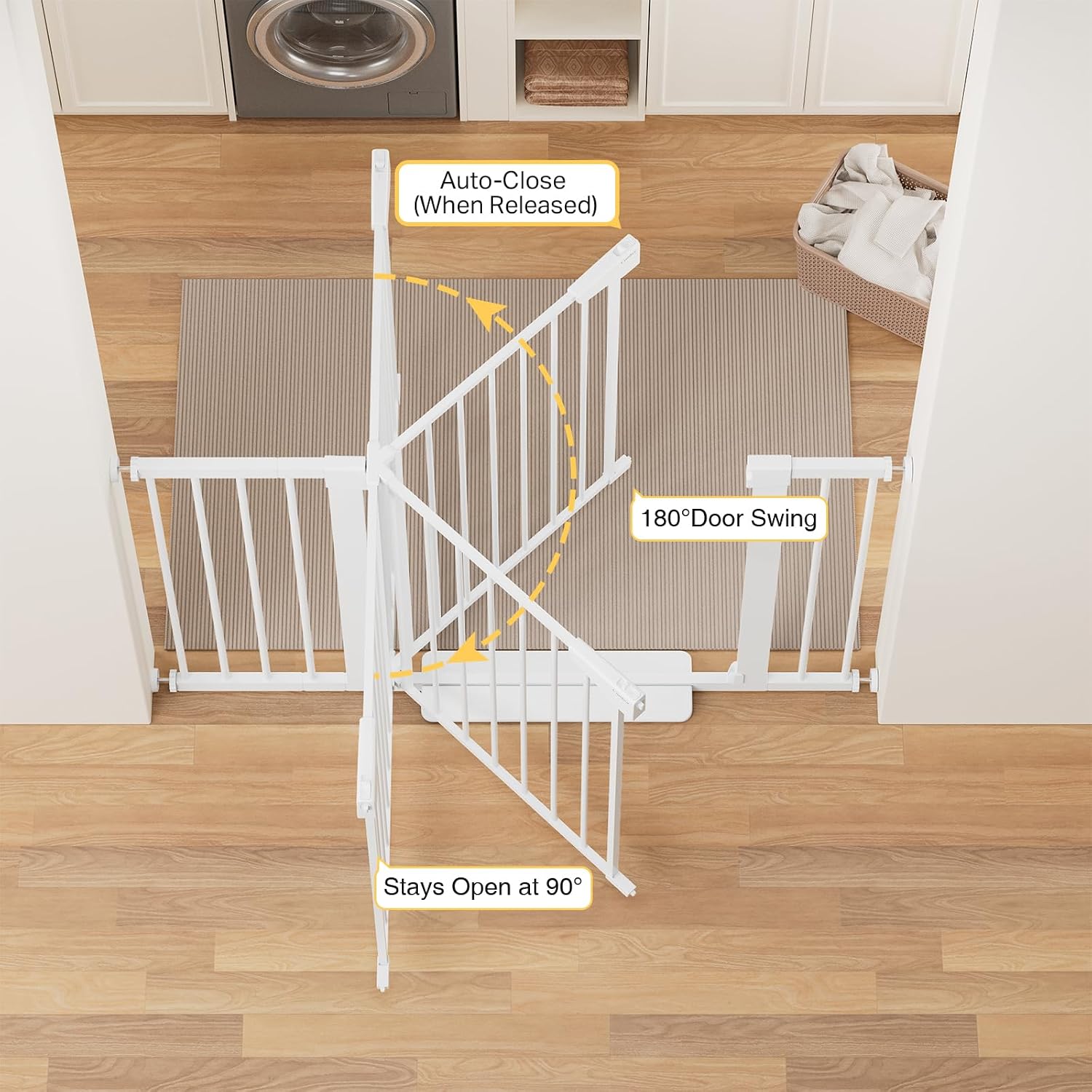 Cumbor 30-48 in Baby Gate for Stairs, Auto Close Dog Gate Indoor, White