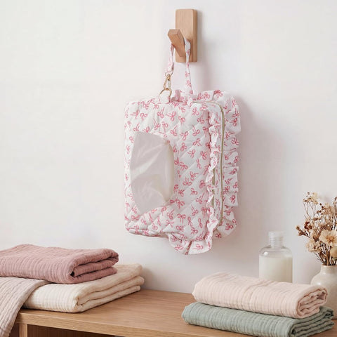 Aliceset Pink Bow Ruffle Diaper and Wipe Pouch Baby Wipe Holder