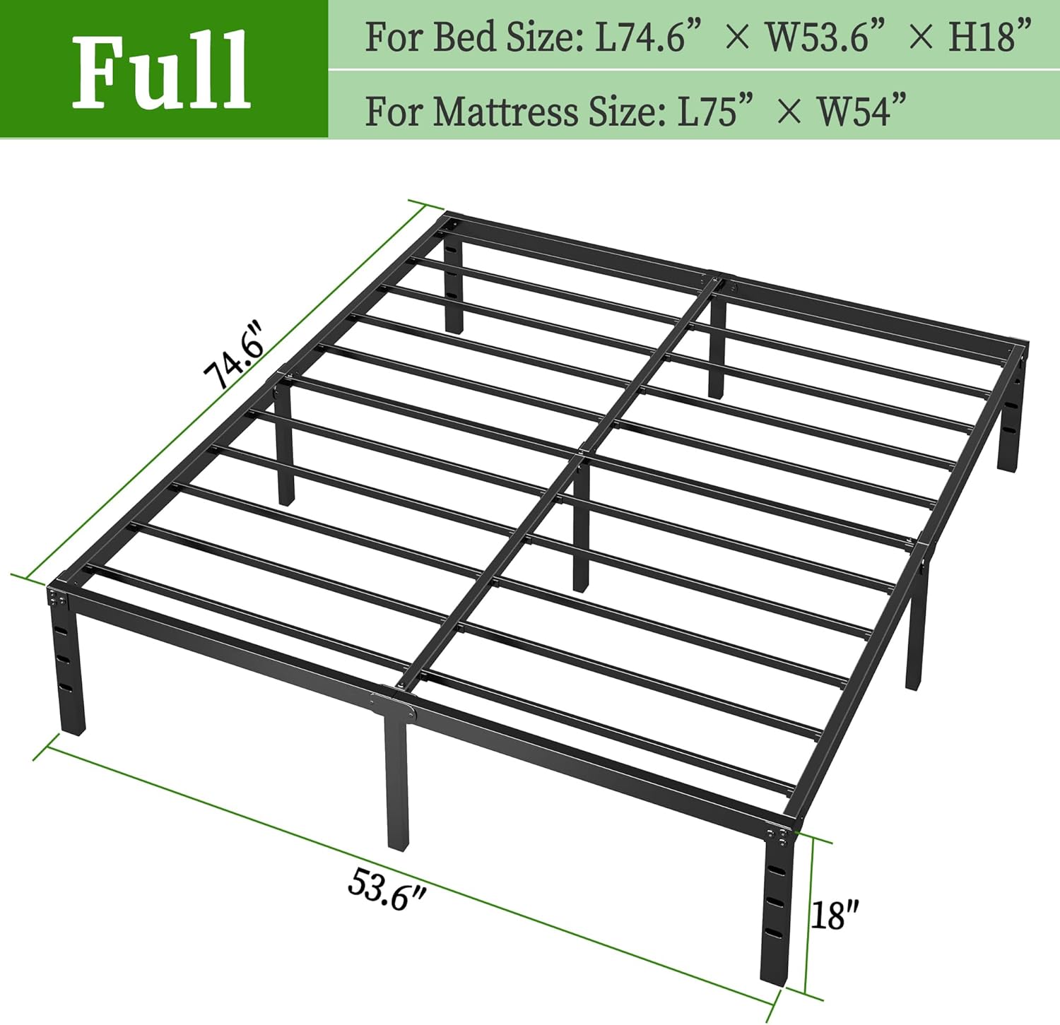 Metal Platform Bed Frame Full Size, 18 Inch Height with Heavy Duty Steel Support, No Box Spring Needed, Easy Assembly and Underbed Storage,Black