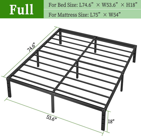 Metal Platform Bed Frame Full Size, 18 Inch Height with Heavy Duty Steel Support, No Box Spring Needed, Easy Assembly and Underbed Storage,Black