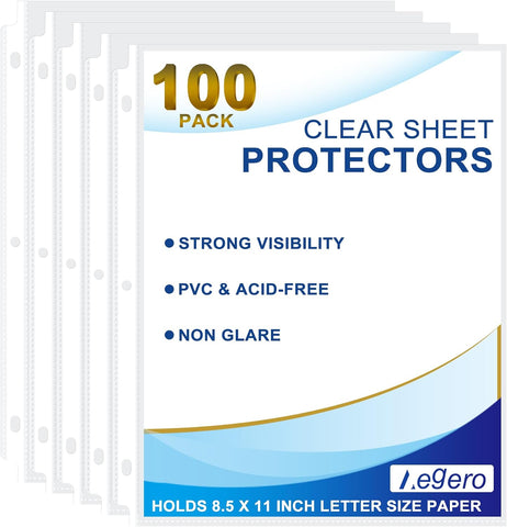 100 Pack Clear Sheet Protectors, 8.5 x 11 inch Page Protectors