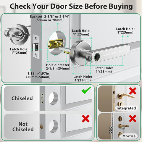 Smart Door Lock with Knob, Keyless Entry Door Locks with Handle, Fingerprint Door Knob for Bedroom/Front Door/Apartment,Generate Passcode Remotely Silver