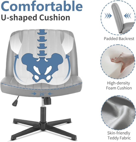 DUMOS Criss Cross Chair, Cross Legged Vanity Chair No Wheels, Home Office