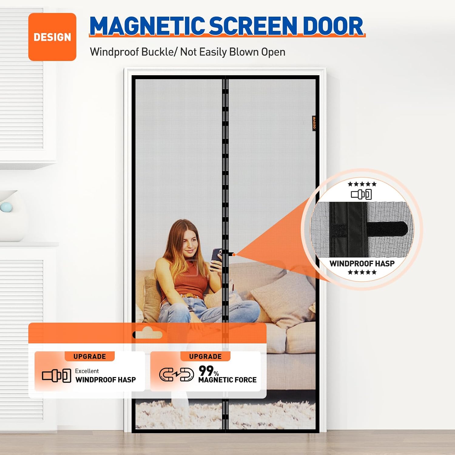 MAGZO Magnetic Screen Door Fits Door Size 27"x80", Hands-Free Mesh Gray