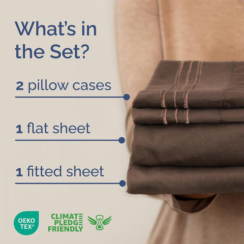 King Size 4 Piece Sheet Set - Comfy Breathable & Cooling Sheets - Brown
