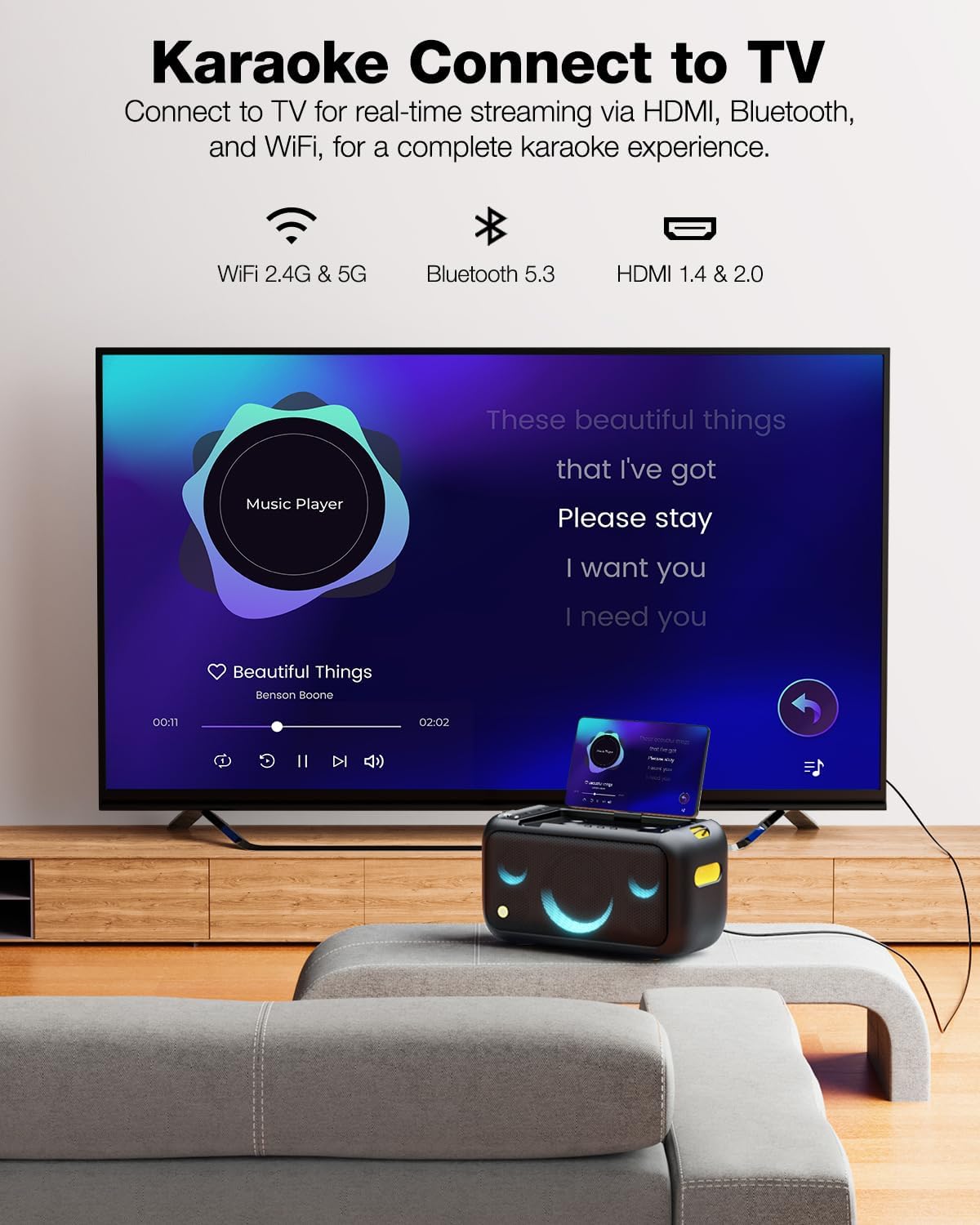 Ikarao Karaoke Machine for Adults with Lyrics Display, Built-in 13.3" Screen, Truly All in One Karaoke Machine with 2 Wireless Microphone (Hidden & Self Charging), 460W Bluetooth Speaker for Party, TV
