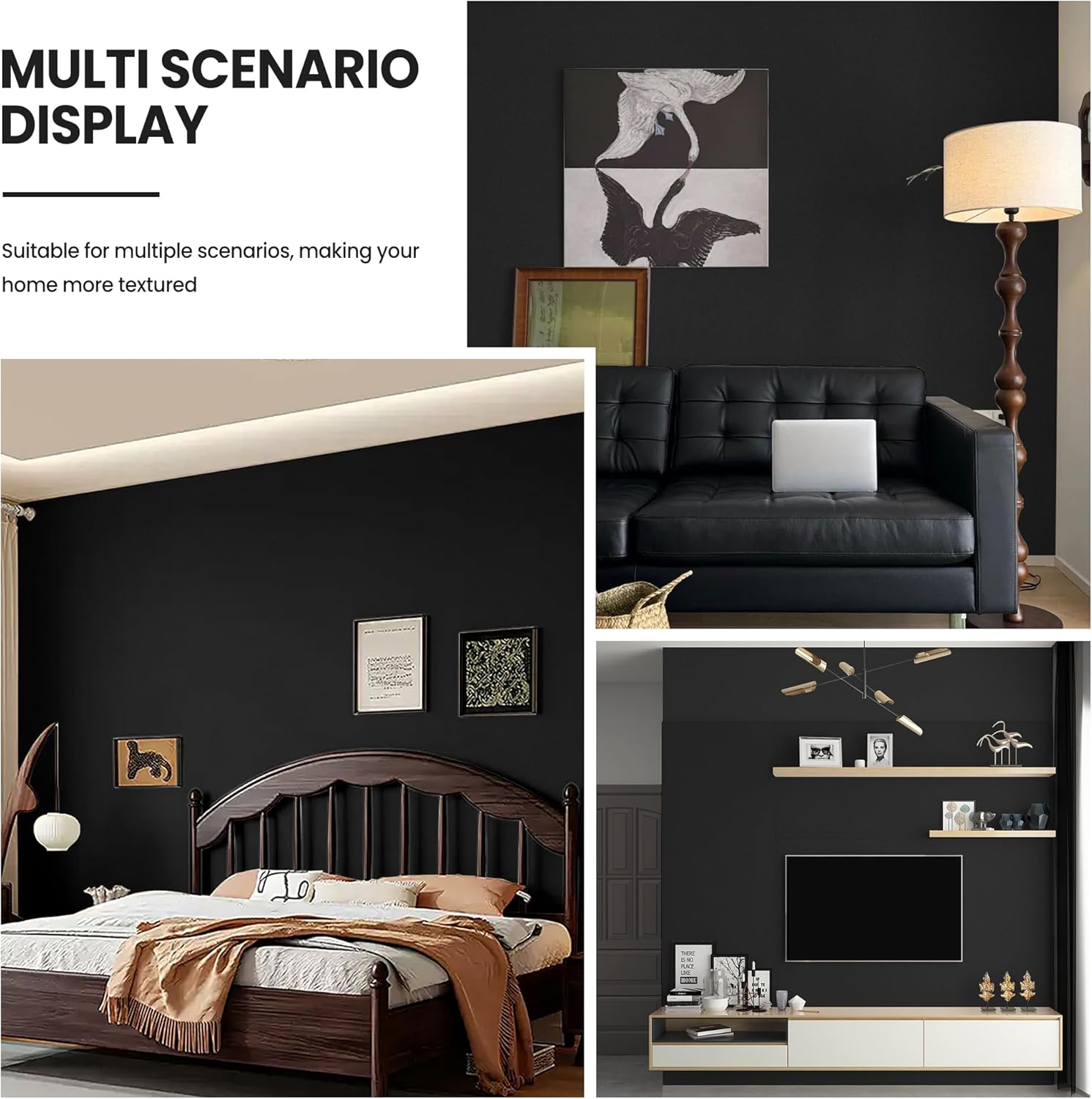 Peel and Stick Wallpaper Black Contact Paper for Cabinets and Drawers