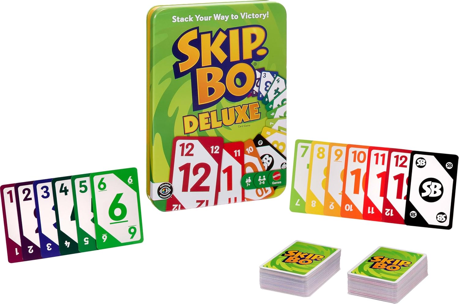 Mattel Games Skip-Bo Deluxe Card Game Tin, Ages 7+, Players 2-6