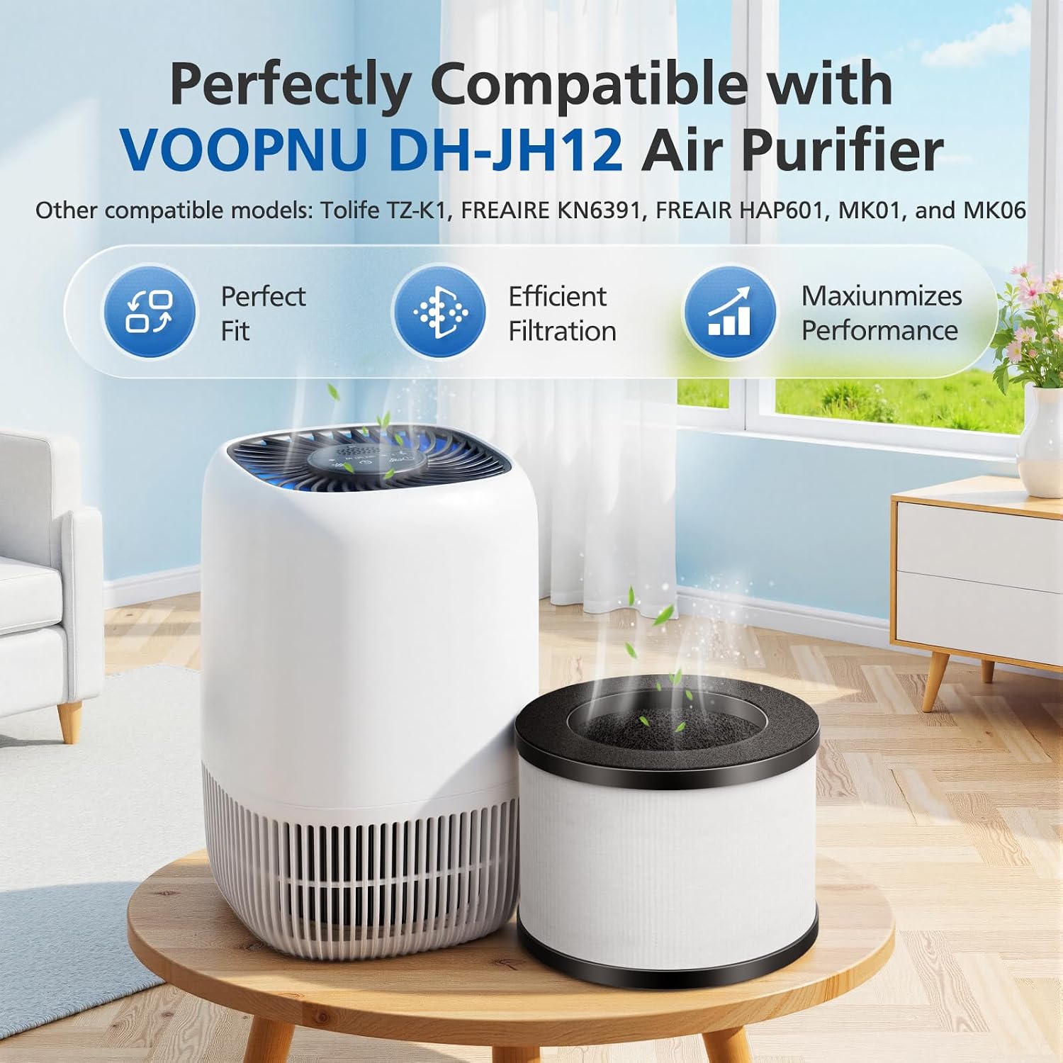 3 Pack DH-JH12 Replacement Filter for VOOPNU DH-JH12 Air Purifier, White