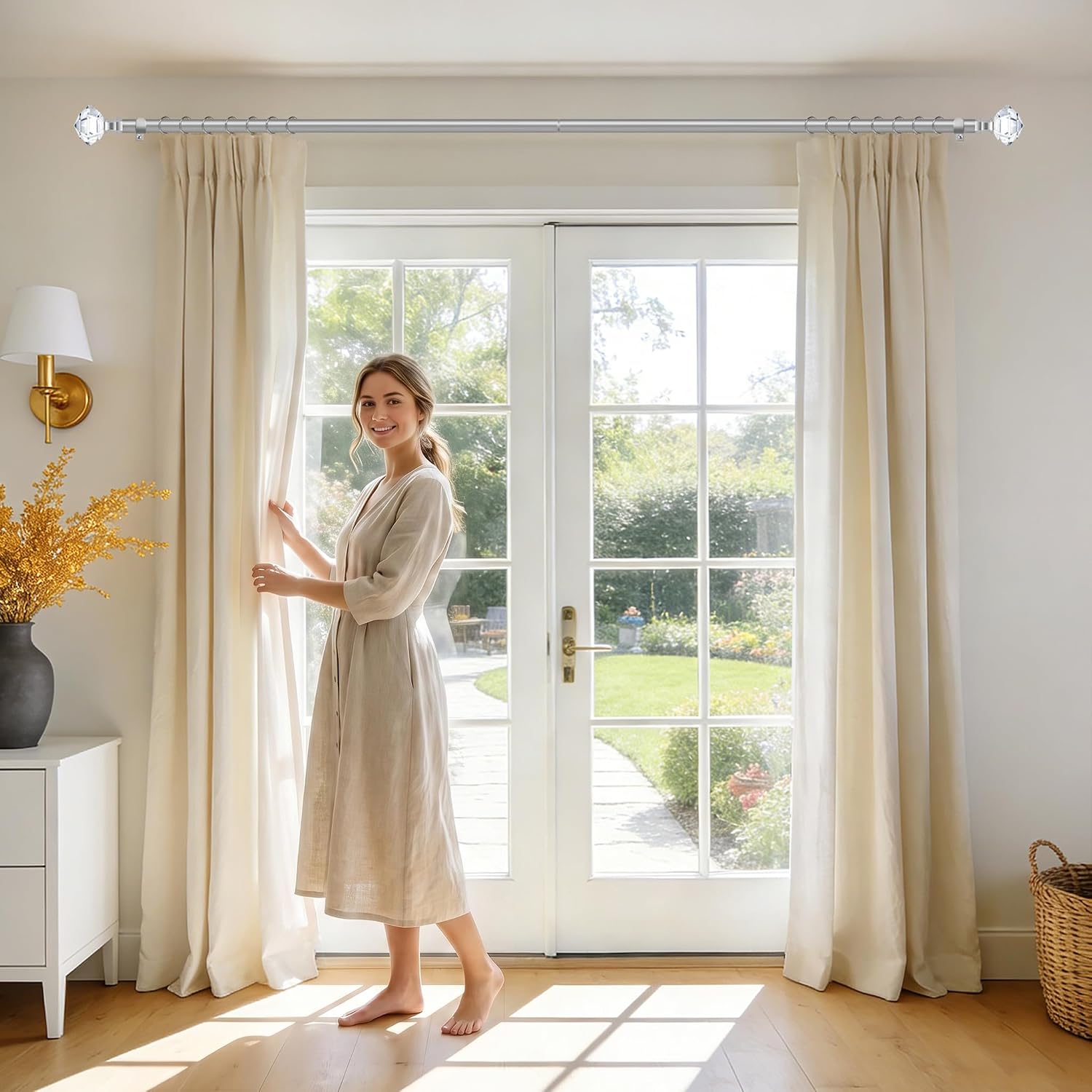 TONIAL Curtain Rods for Windows 28 to 48 In, Acrylic Diamond Finial