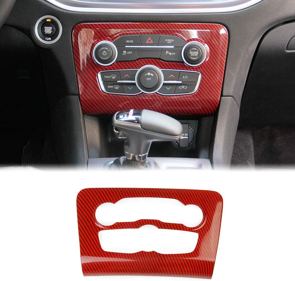 crosselec Carbon Fiber Central Control Air Conditioning A/C Panel Cover tirm for Dodge Charger 2015+ (red)