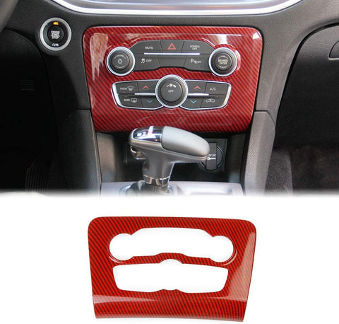 crosselec Carbon Fiber Central Control Air Conditioning A/C Panel Cover tirm for Dodge Charger 2015+ (red)