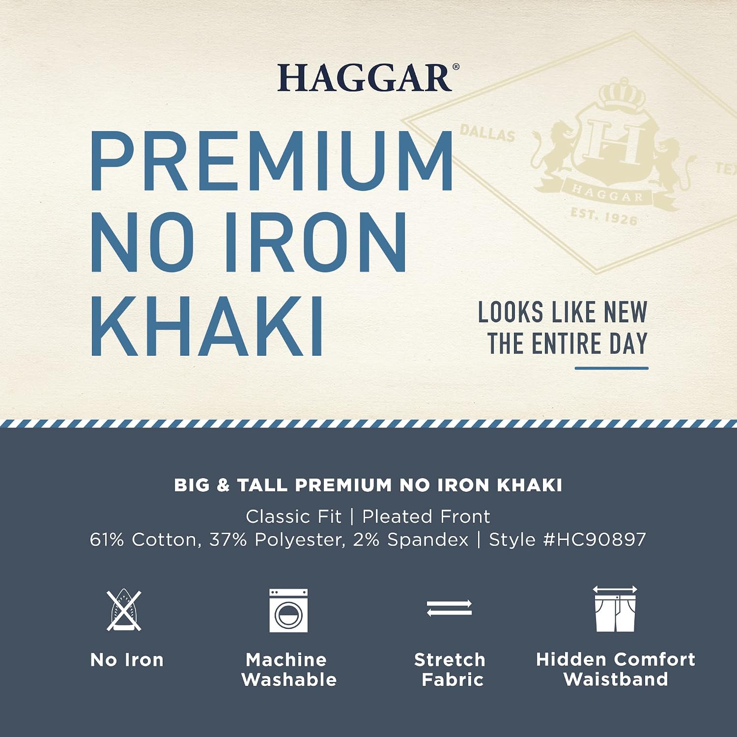 Haggar Men's Classic Fit Premium No Iron Khaki Pleated Pant