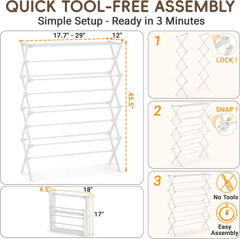 4-Tier Foldable Clothes Drying Rack for Long Garments
