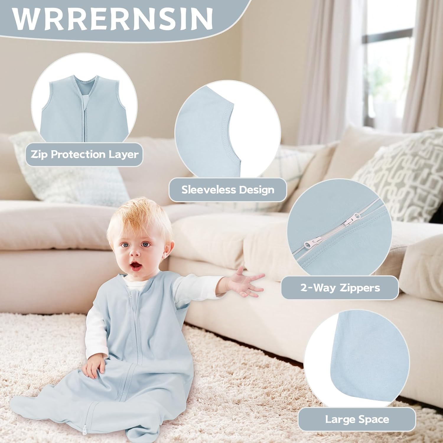 Baby Sleep Sack 18-24 Months, 100% Cotton Wearable Blanket, 0.5 Tog, 3 Pack