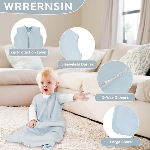Baby Sleep Sack 18-24 Months, 100% Cotton Wearable Blanket, 0.5 Tog, 3 Pack