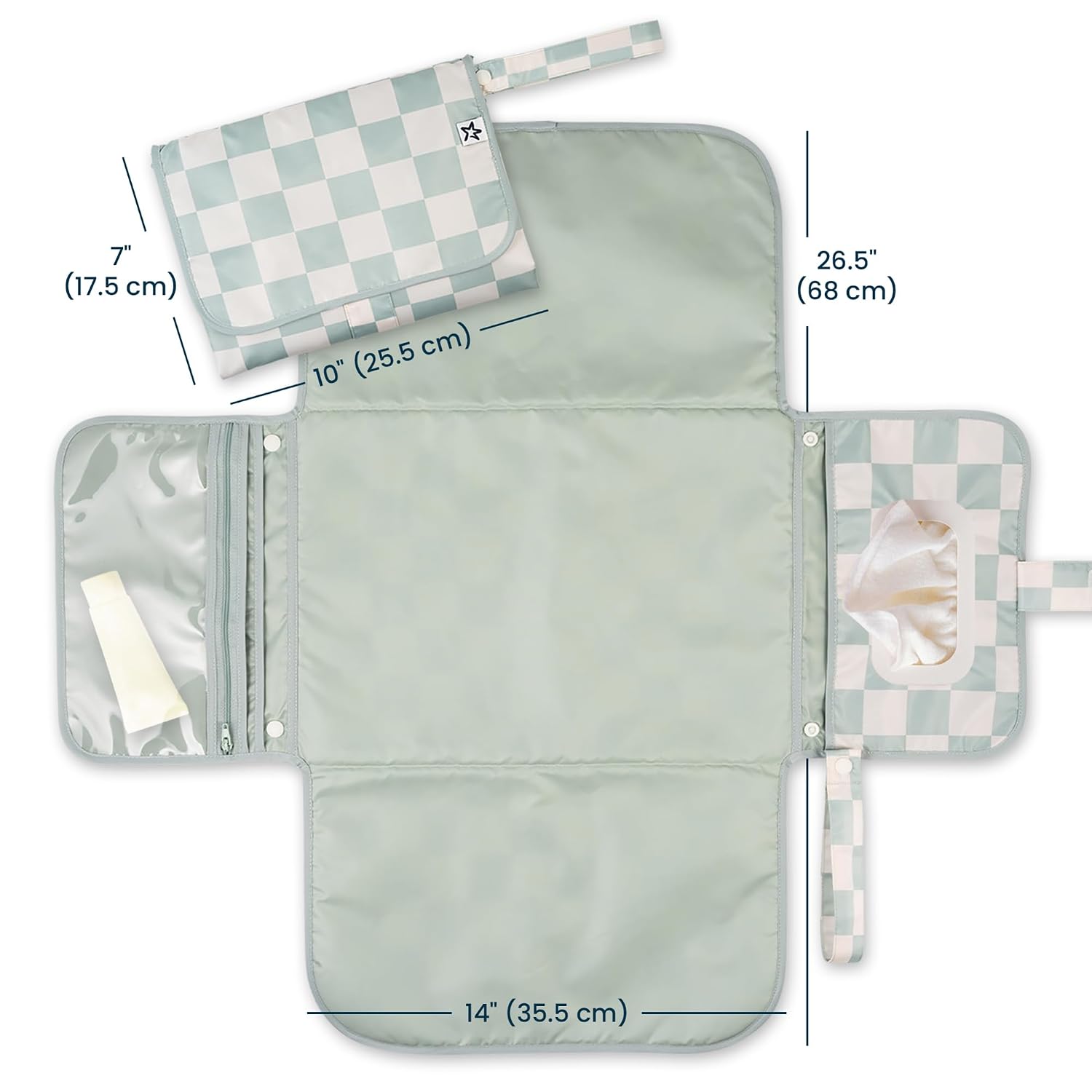 Tiny Twinkle Portable Diaper Changing Pad | Waterproof (Sage Checkers)