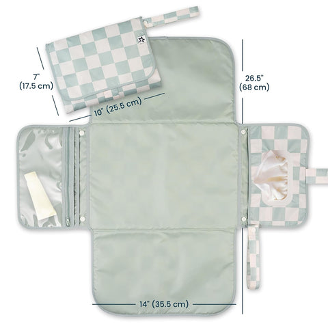 Tiny Twinkle Portable Diaper Changing Pad | Waterproof (Sage Checkers)