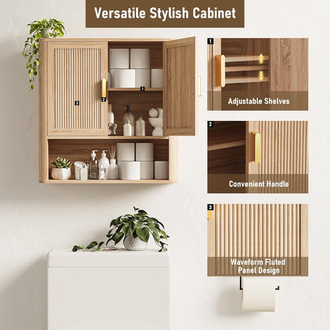 Bathroom Wall Storage Cabinet, Medicine Cabinet with Adjustable Wood Shelf & Doors, Over the Toilet Storage Cabinet Above Toilet Storage for Laundry Room & Living Room Kitchen Storage Islands (Oak)
