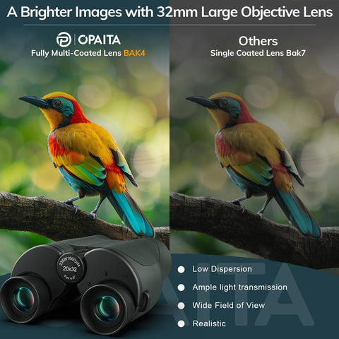 20x32 Compact Binoculars for Bird Watching - OPAITA High Powered Small Binoculars for Adults Kids with Low Light Vision for Hunting Cruise Trip Travel Concert Hiking Green