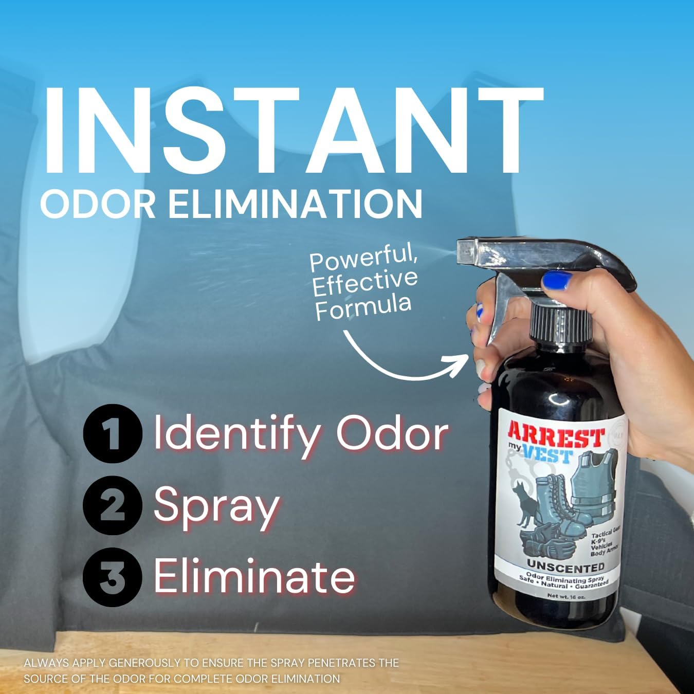 Arrest My Vest Odor Eliminator Refill for Body Armor, Midnight, 1 Gallon