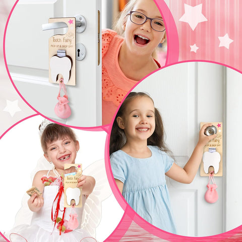 DoubleFill Tooth Fairy Door Hanger Pouch Keepsake Box,Classic,Pink