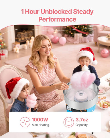 VEVOR Cotton Candy Machine Commercial, 1000W Electric Candy Floss Maker, Easy Use with 15 inch Stainless Steel Bowl and Sugar Scoop, Makes Hard Candy for Home Kids Birthday, Family Party, Blue